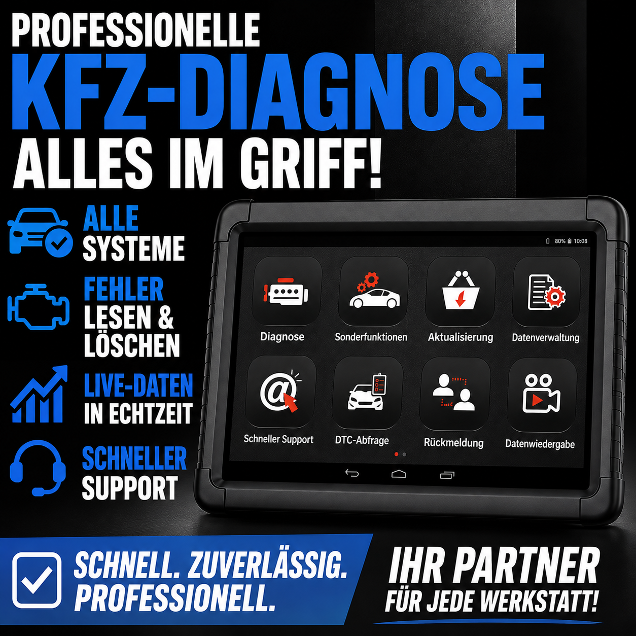 Professionelles 10,1″ OBD2-Diagnosegerät mit Bluetooth